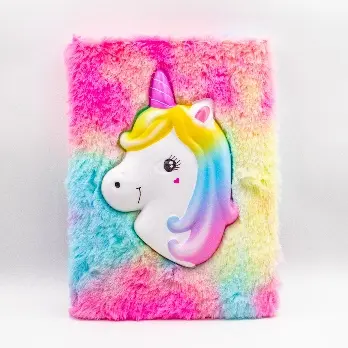 Notebook unicorn squish cu blană 80 file