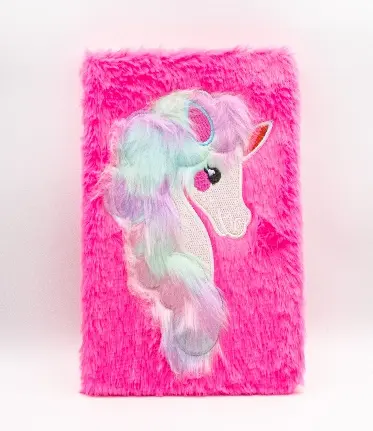 Notebook Poni brodat pink  cu blană 80 file