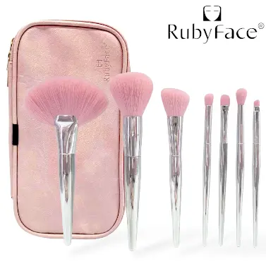 Set  pensule pentru machiaj metalic  7 piese + geanta cosmetica