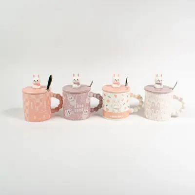 Cană ceramica Iepuras alb-roz 420 ml