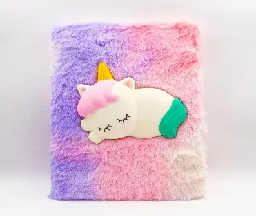 Notebook unicorn squish cu blană 80 file