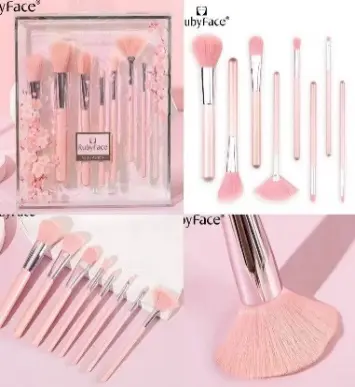 Set pensulă pentru machiaj roz-pudrat (8 piese)